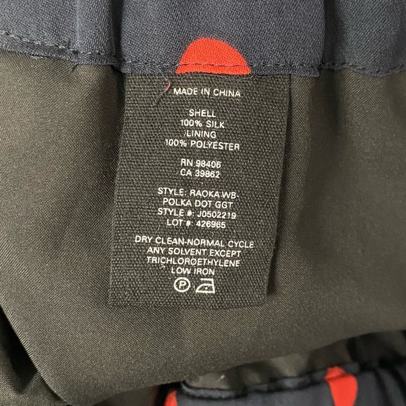 NWT Theory Deep Navy Blue Red Multi Polka Dot Wide Leg Pant in Neon Silk - Picture 9 of 11